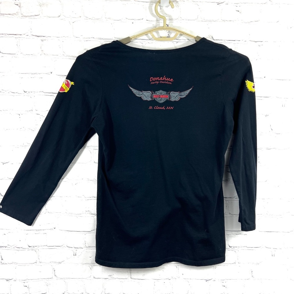 🏍 |•HARLEY-DAVIDSON•| Black Long Sleeve Top St. Cloud Minnesota - Picture 4 of 16